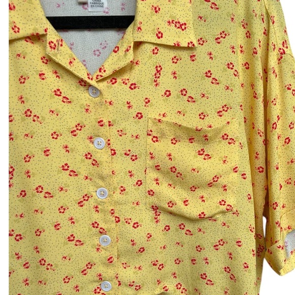 CHASER Kinney Button-Down Bright Yellow Floral Print Crop‎ Top Size XS - Picture 5 of 7